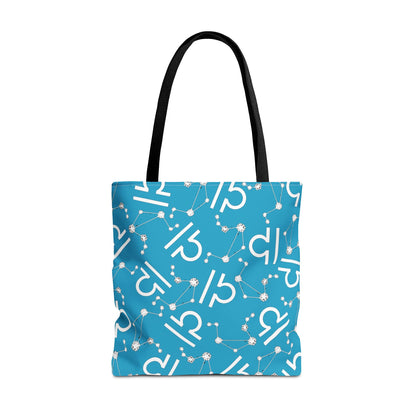 Tote Bag, Libra Zodiac Sign, AOP, (Turquoise, White)