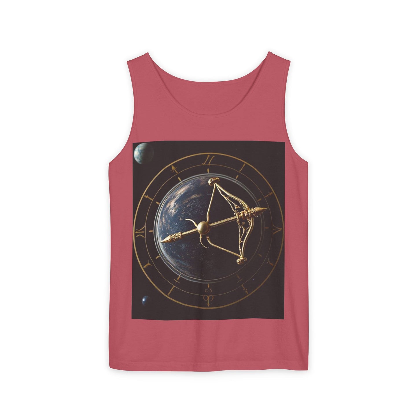 Unisex Garment-Dyed, Tank Top, Sagittarius Design, Planet Symbol, 100% US cotton