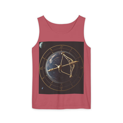 Unisex Garment-Dyed, Tank Top, Sagittarius Design, Planet Symbol, 100% US cotton