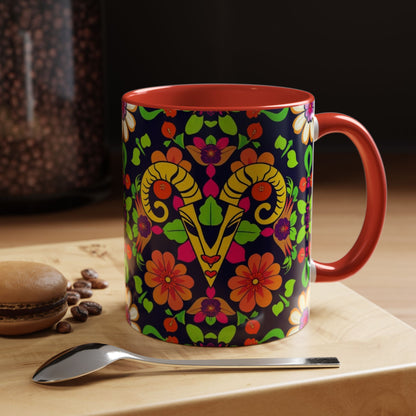 Accent Coffee Mug, Aries, Zodiac v2, Flower Pattern, (11, 15oz)