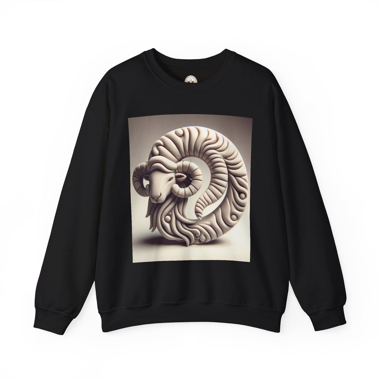 Unisex Heavy Blend™ Crewneck Sweatshirt, Round Statue, Aries Zodiac Design
