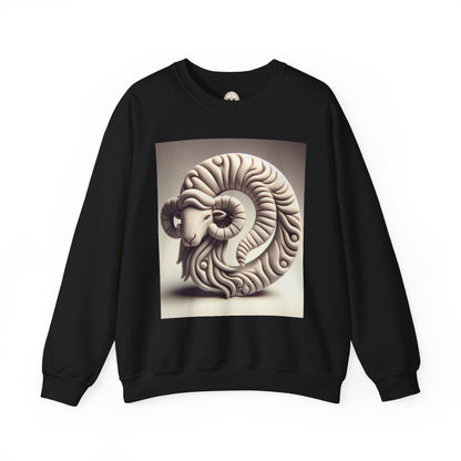 Unisex Heavy Blend™ Crewneck Sweatshirt, Round Statue, Aries Zodiac Design