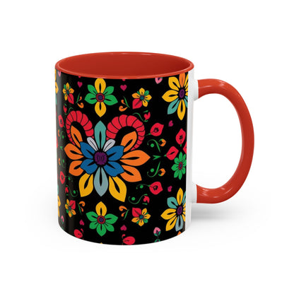 Accent Coffee Mug, Aries, Zodiac v3, Flower Pattern, (11, 15oz)