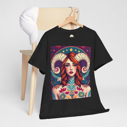 Unisex Heavy Cotton T-Shirt, Aries, Zodiac v1, Sexy Art