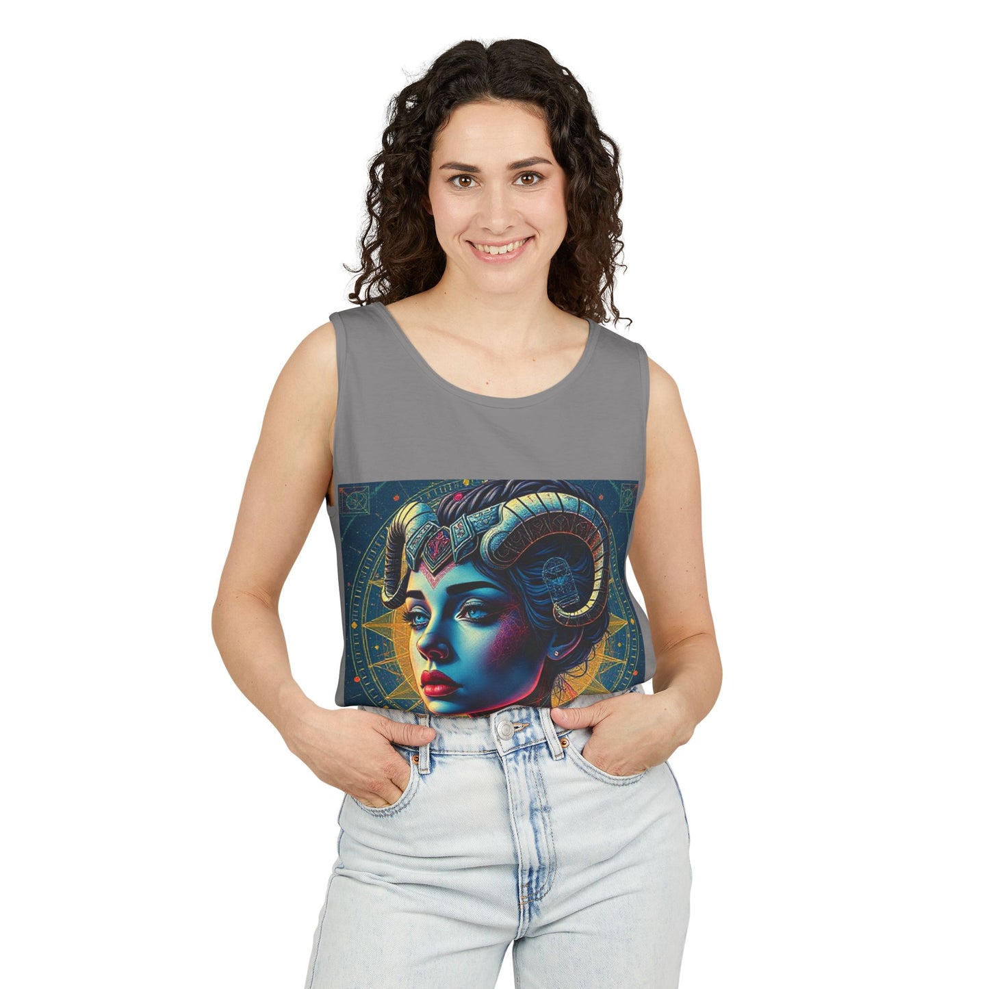 Unisex Garment-Dyed, Tank Top, Aries Design, Pop Art v1, 100% Ringspun US cotton