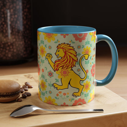Accent Coffee Mug, Leo, Zodiac v2, Flower Pattern, (11, 15oz)