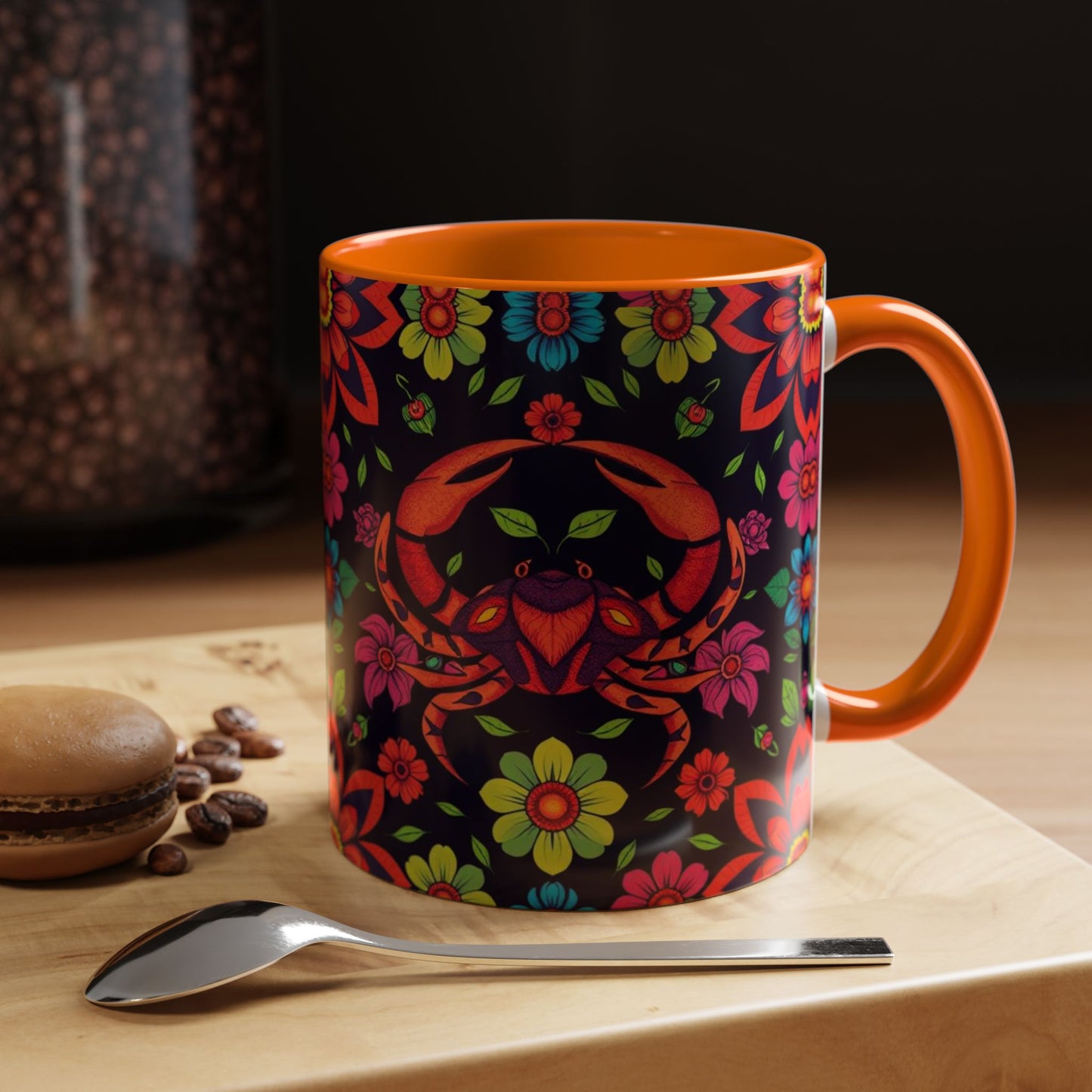 Accent Coffee Mug, Cancer, Zodiac v4, Flower Pattern, (11, 15oz)