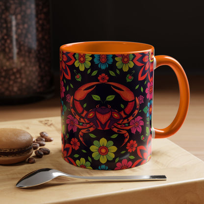 Accent Coffee Mug, Cancer, Zodiac v4, Flower Pattern, (11, 15oz)
