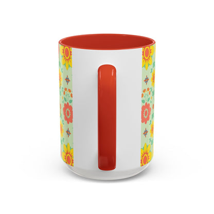 Accent Coffee Mug, Leo, Zodiac v2, Flower Pattern, (11, 15oz)