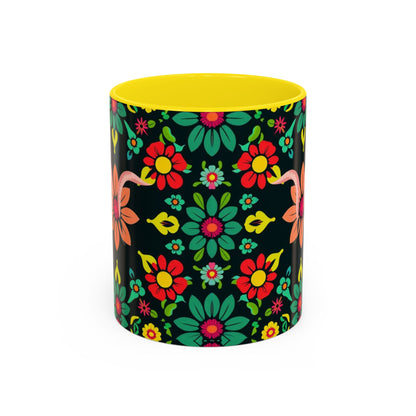Accent Coffee Mug, Aquarius, Zodiac v4, Flower Pattern, (11, 15oz)
