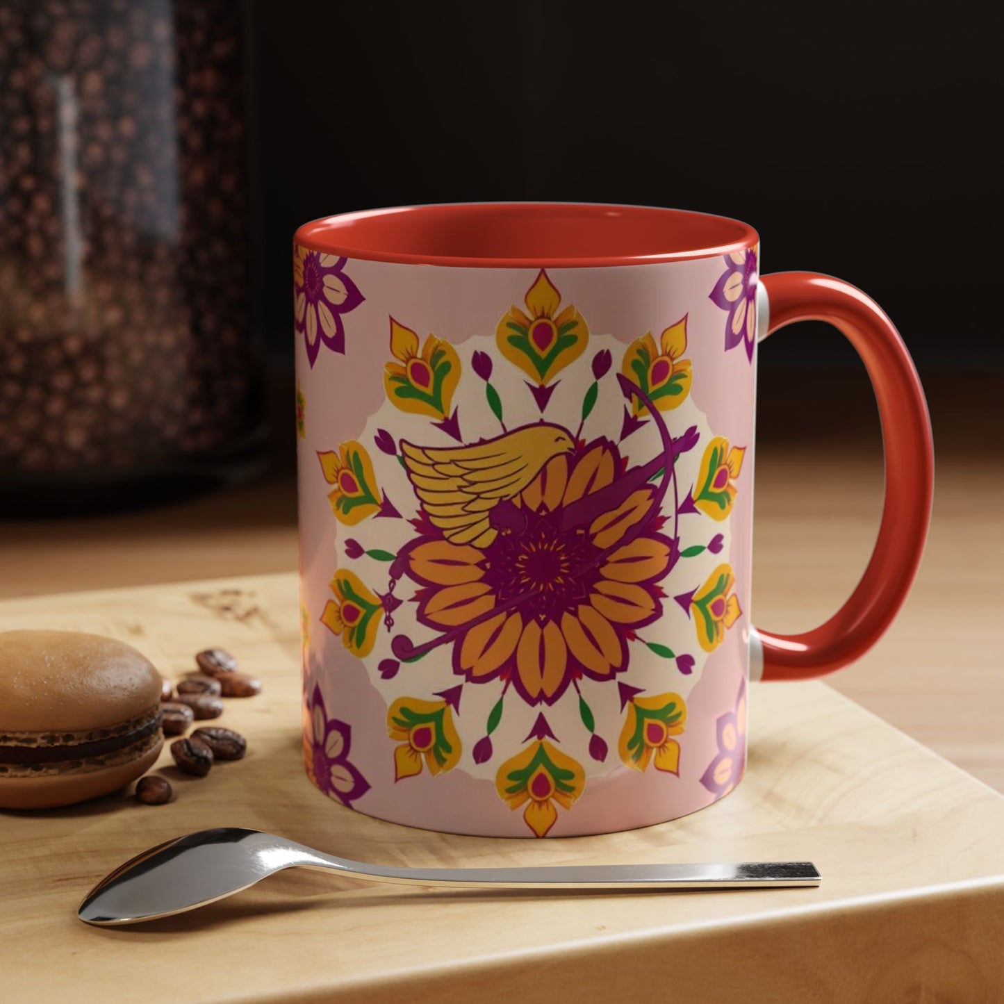 Accent Coffee Mug, Sagittarius, Zodiac v4. Flower Pattern, (11, 15oz)