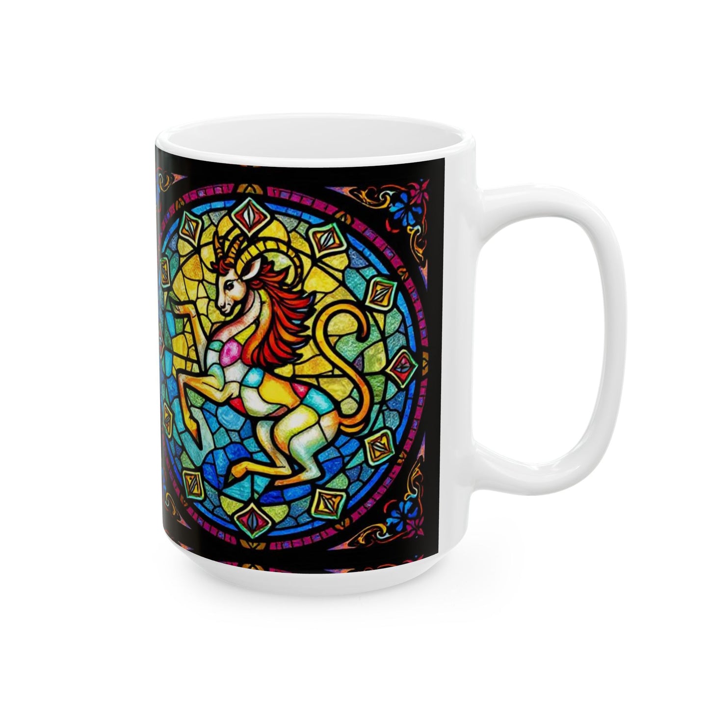 Ceramic Mug, (11oz, 15oz), Ceramic Coffee Mug, AOP, Glass Design v1, Capricorn Zodiac