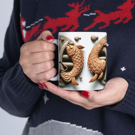 Ceramic Mug, (11oz, 15oz), Ceramic Coffee Mug, Pisces Fish, Zodiac Design