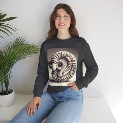 Unisex Heavy Blend™ Crewneck Sweatshirt, Round Statue, Aries Zodiac Design