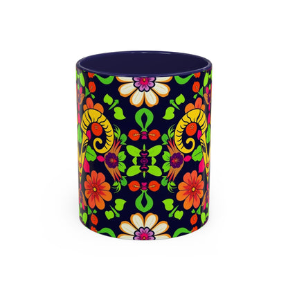 Accent Coffee Mug, Aries, Zodiac v2, Flower Pattern, (11, 15oz)