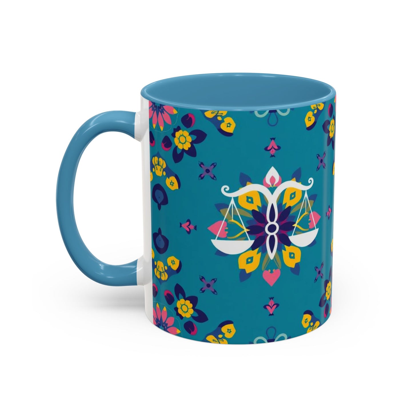 Accent Coffee Mug, Libra, Zodiac v2, Flower Pattern, (11, 15oz)