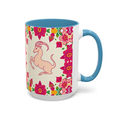 Accent Coffee Mug, Capricorn, Zodiac v2, Flower Pattern, (11, 15oz)