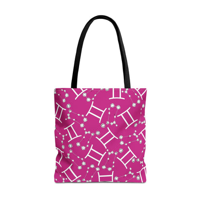 Tote Bag, Gemini Zodiac Sign, AOP, (Pink, White)