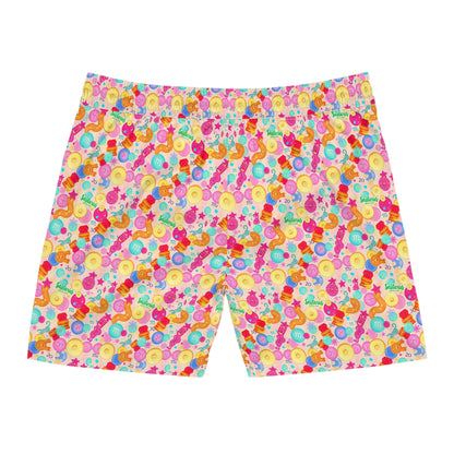 Men's Mid-Length Swim Shorts, (AOP), Sagittarius, Zodiac v1, Bubble Pattern