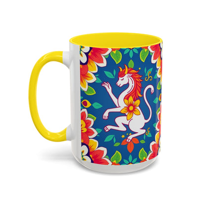 Accent Coffee Mug, Virgo, Zodiac v3. Flower Pattern, (11, 15oz)