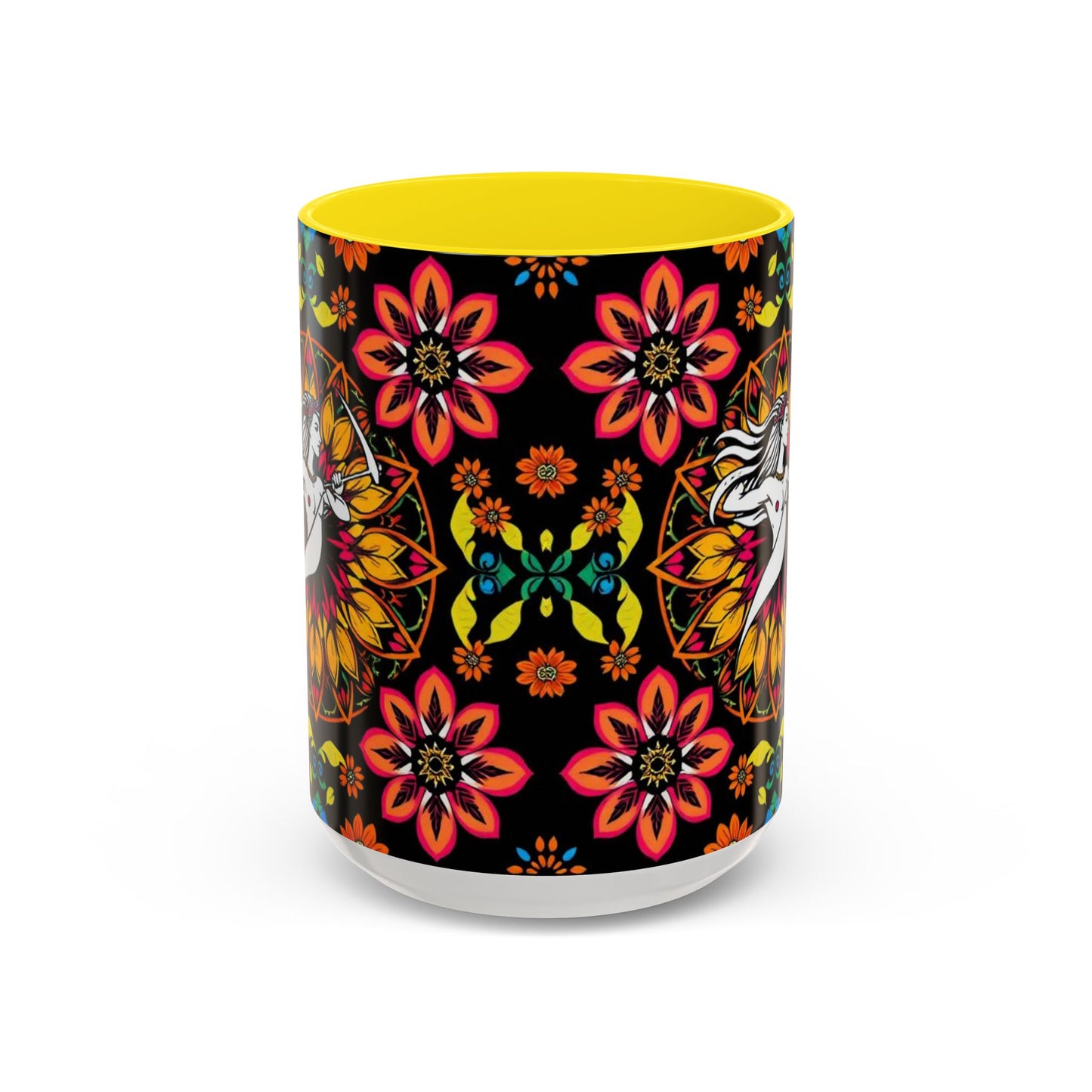 Accent Coffee Mug, Sagittarius, Zodiac v2. Flower Pattern, (11, 15oz)