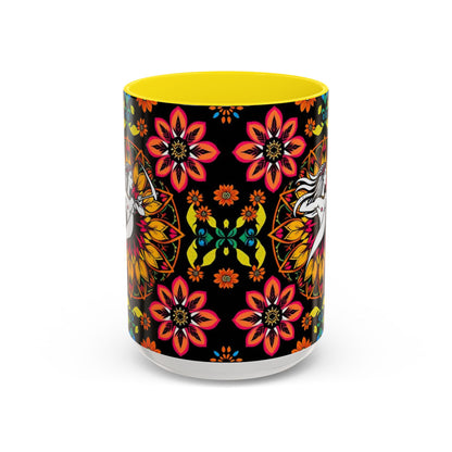 Accent Coffee Mug, Sagittarius, Zodiac v2. Flower Pattern, (11, 15oz)