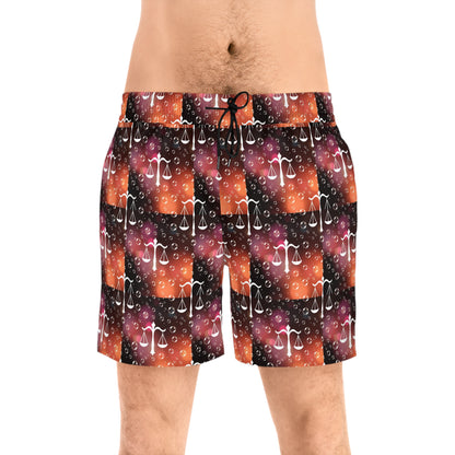 Men's Mid-Length Swim Shorts, (AOP), Libra, Zodiac v3, Bubble Pattern