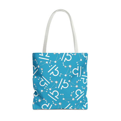 Tote Bag, Libra Zodiac Sign, AOP, (Turquoise, White)