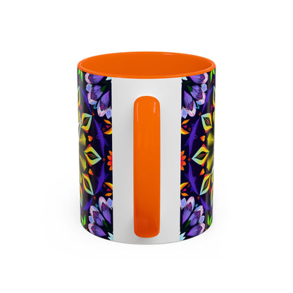 Accent Coffee Mug, Sagittarius, Zodiac v1. Flower Pattern, (11, 15oz)