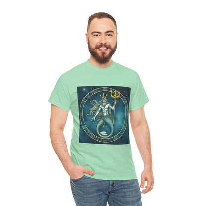 Unisex Heavy Cotton T-Shirt, Aquarius God 5v, Zodiac Design