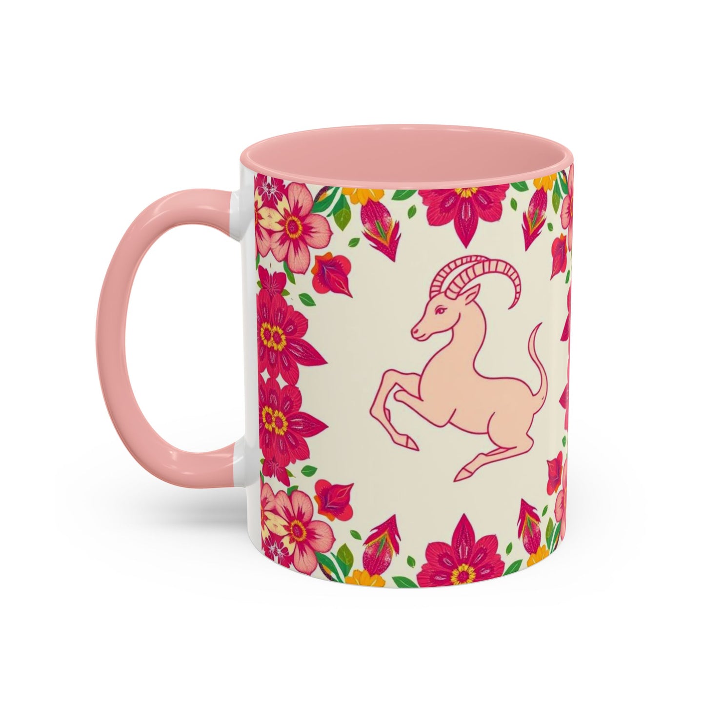 Accent Coffee Mug, Capricorn, Zodiac v2, Flower Pattern, (11, 15oz)