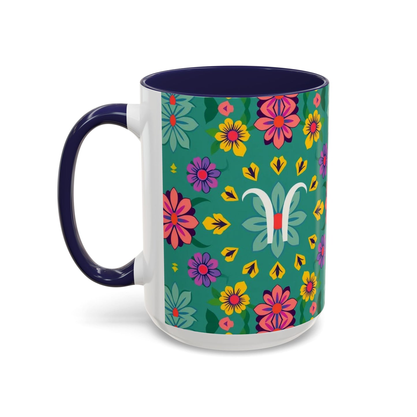 Accent Coffee Mug, Aquarius, Zodiac v3, Flower Pattern, (11, 15oz)