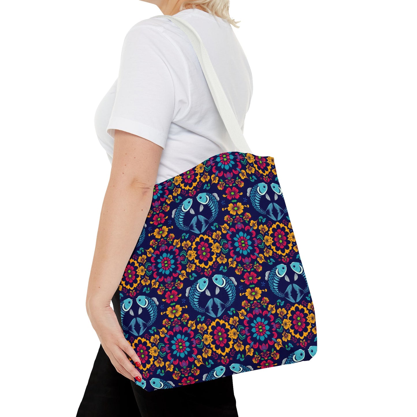 Tote Bag, (AOP), Pisces, Zodiac v3, Flower Pattern