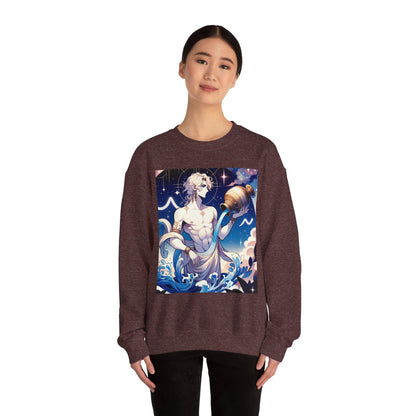 Unisex Heavy Blend™ Crewneck Sweatshirt, Anime Aqua God, Aquarius Zodiac Design
