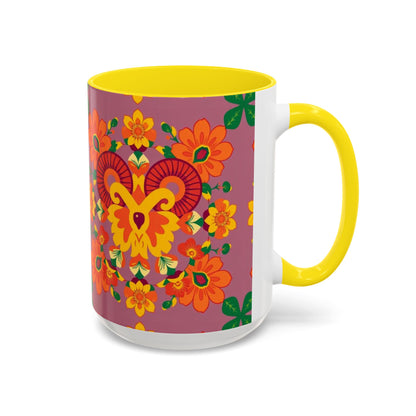Accent Coffee Mug, Aries, Zodiac v1, Flower Pattern, (11, 15oz)
