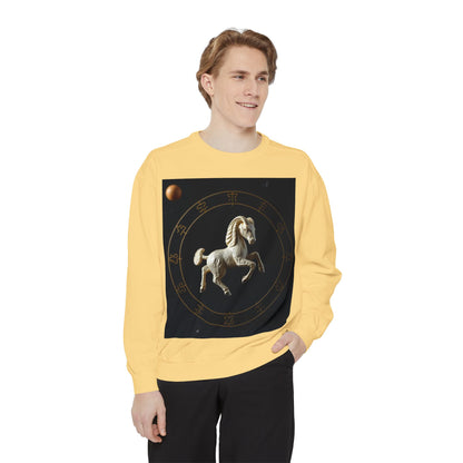 Garment-Dyed Sweatshirt, Unisex, Space Animal Design, Capricorn