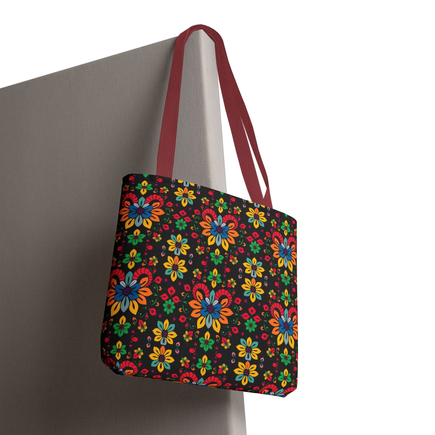 Tote Bag, (AOP), Aries, Zodiac v3, Flower Pattern