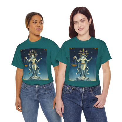 Unisex Heavy Cotton T-Shirt, Space, Libra God, Zodiac Design