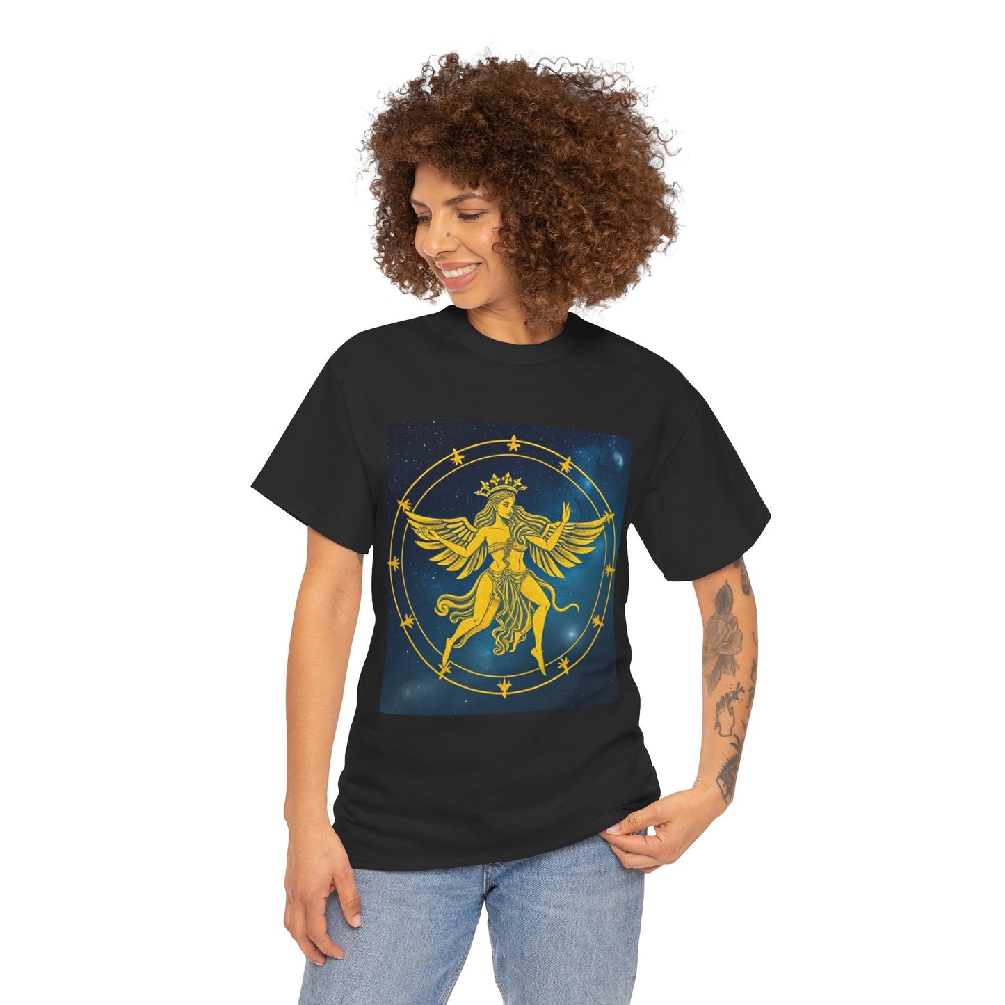 Unisex Heavy Cotton T-Shirt, Twin Angel v3, Gemini Zodiac Design