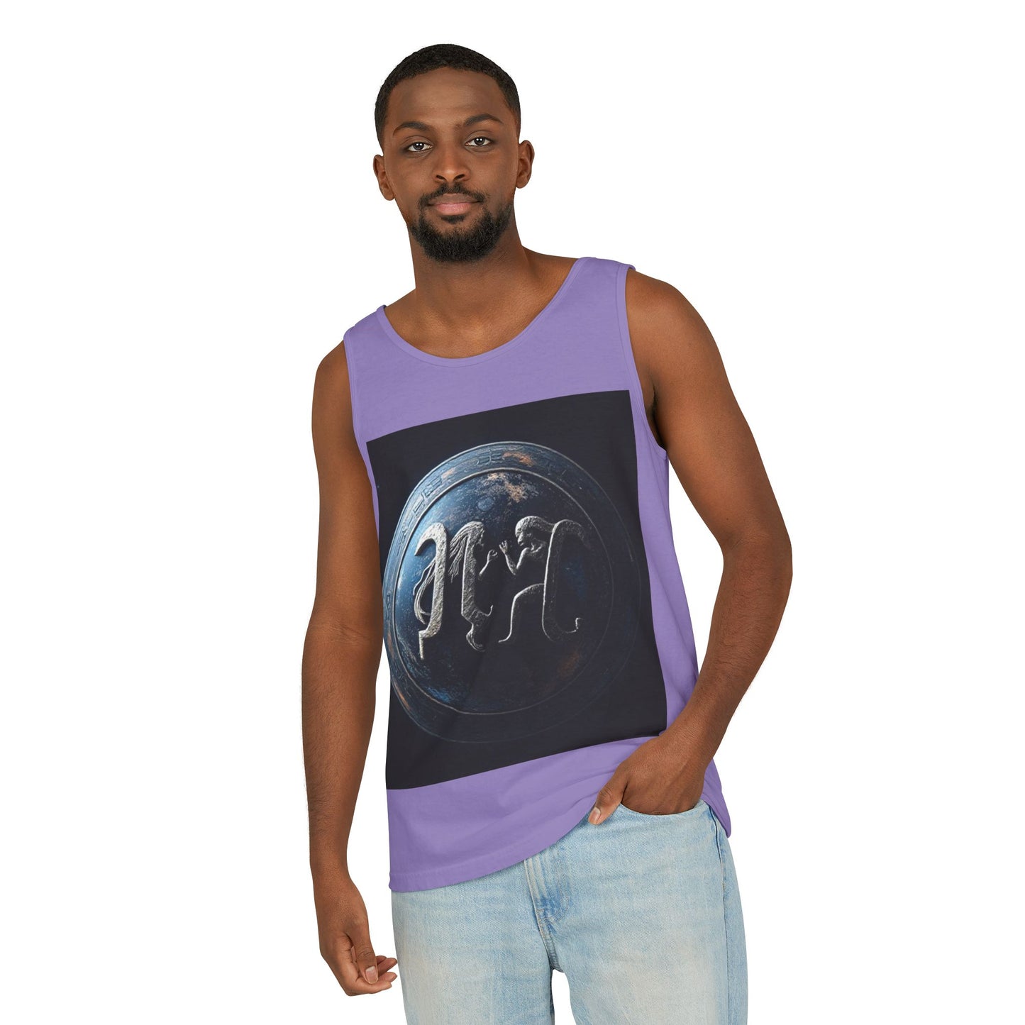 Unisex Garment-Dyed, Tank Top, Gemini Design, Space Symbol , 100% US cotton