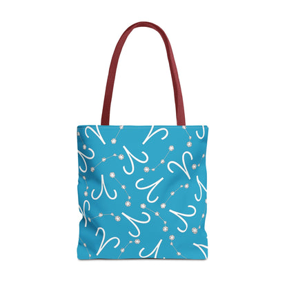 Tote Bag, Aries Zodiac Sign, AOP, (Turquoise, White)