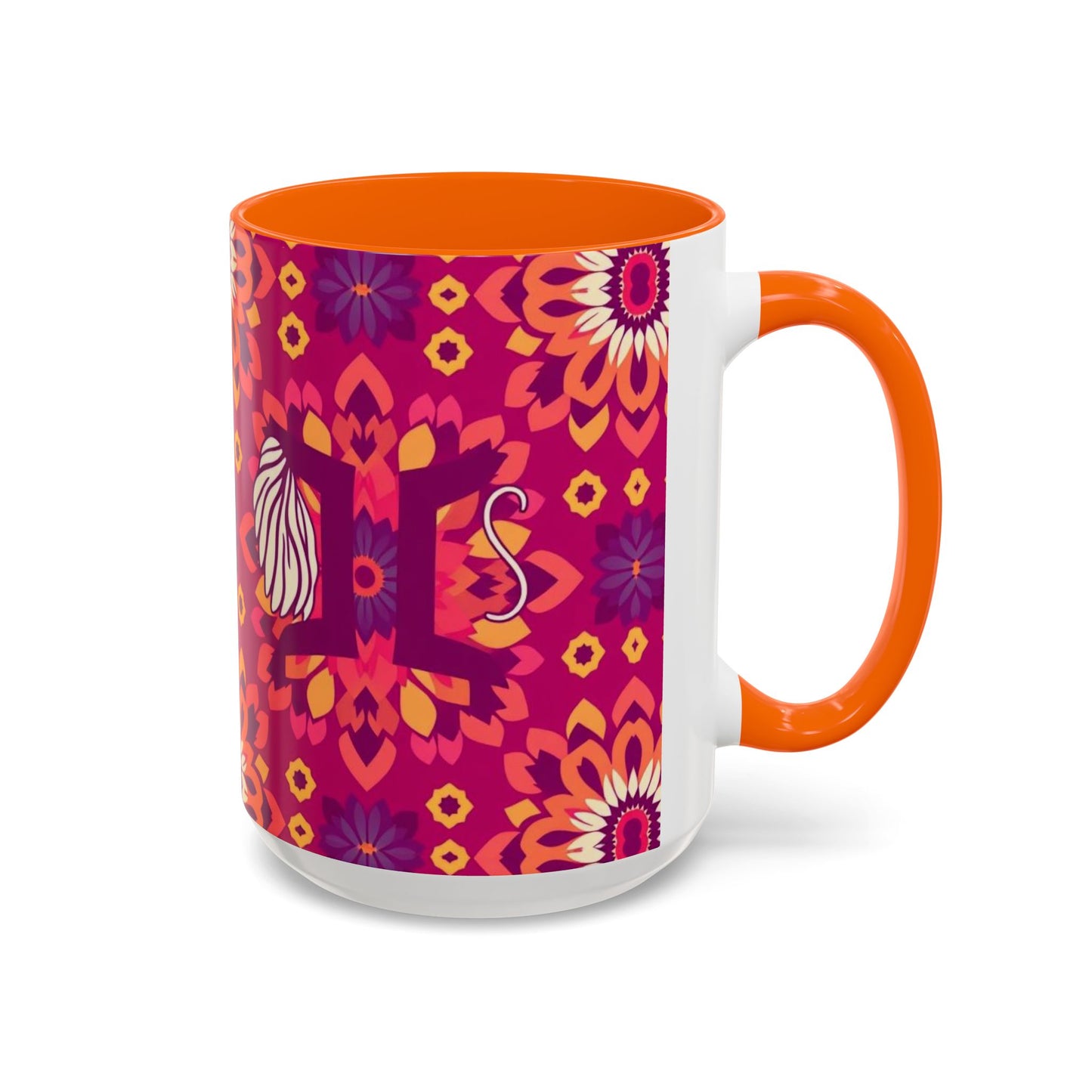 Accent Coffee Mug, Gemini, Zodiac v1, Flower Pattern, (11, 15oz)