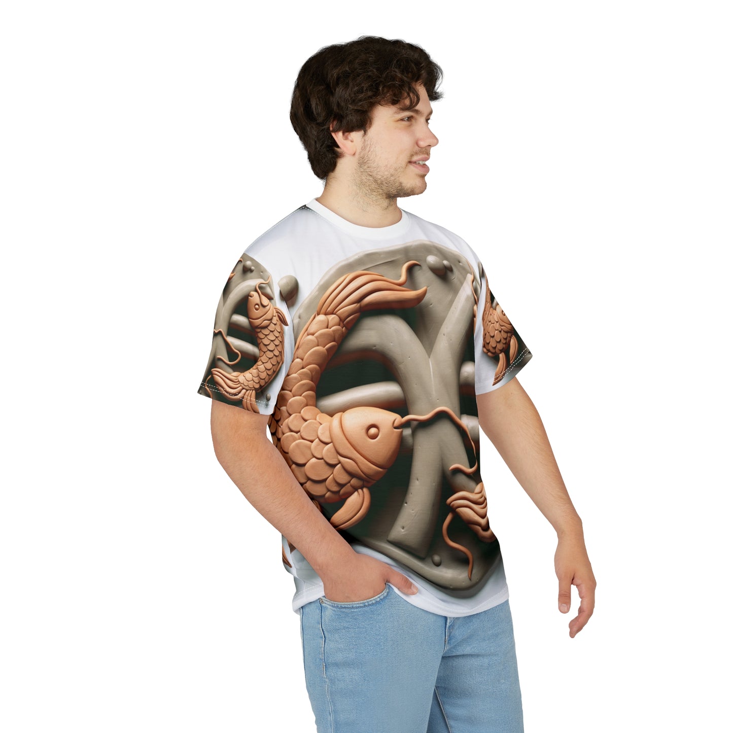 Unisex Cut & Sew T-Shirt (AOP), Catfish, Pisces Zodiac Design, Regular fit, 100% Polyester