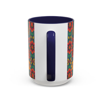 Accent Coffee Mug, Aries, Zodiac v4, Flower Pattern, (11, 15oz)