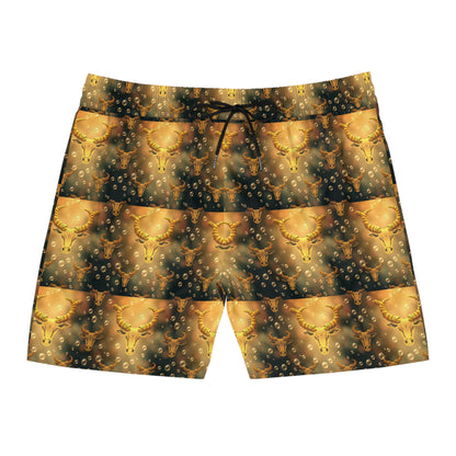 Men's Mid-Length Swim Shorts, (AOP), Taurus, Zodiac v1, Bubble Pattern