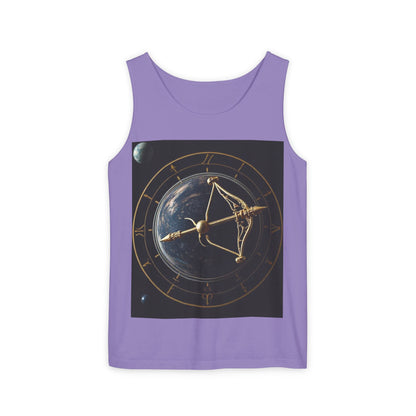 Unisex Garment-Dyed, Tank Top, Sagittarius Design, Planet Symbol, 100% US cotton
