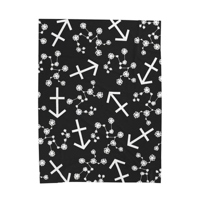 Velveteen Plush Blanket, Sagittarius Zodiac Sign, Constellation & Symbol, Black, 100% polyester