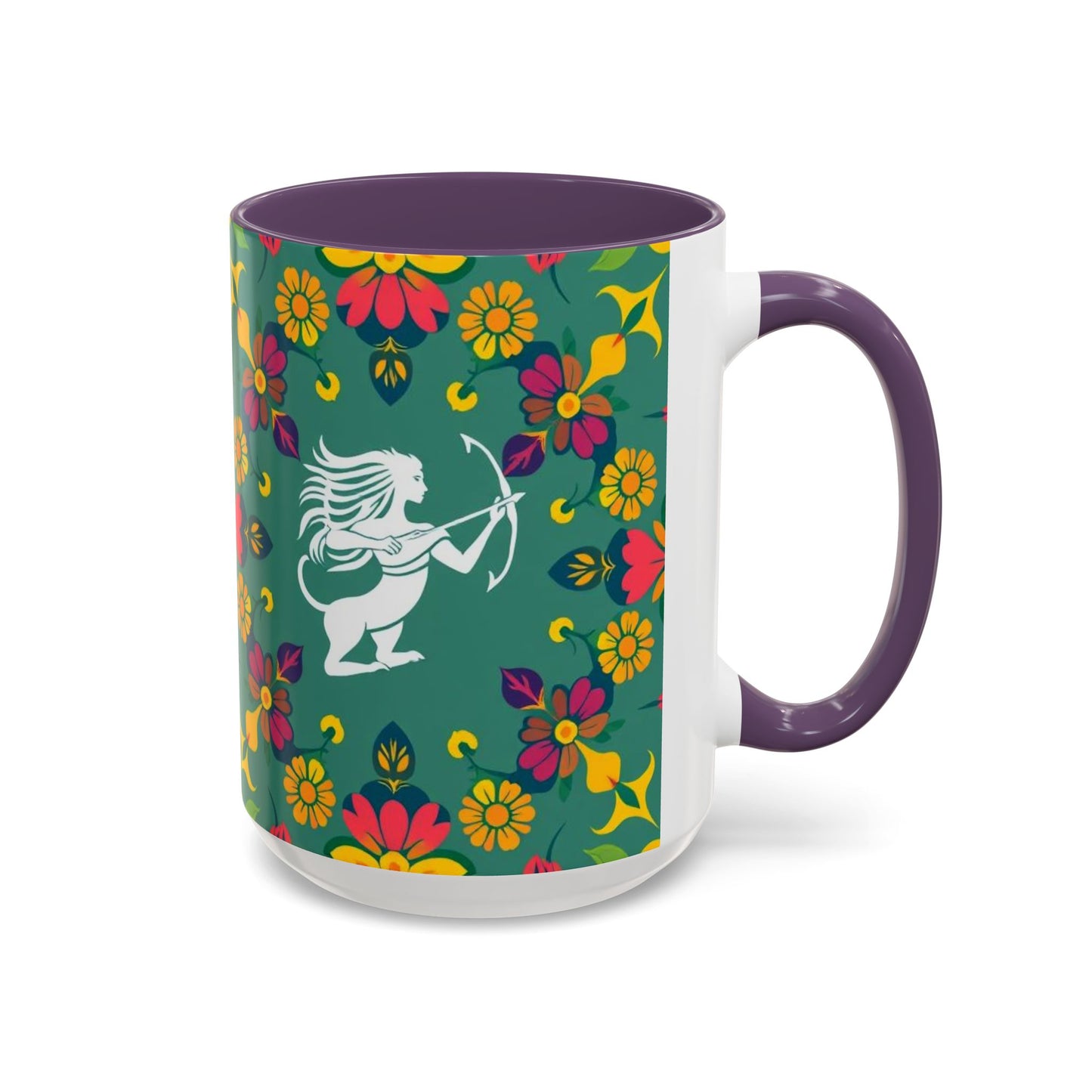 Accent Coffee Mug, Sagittarius, Zodiac. Flower Pattern, (11, 15oz)