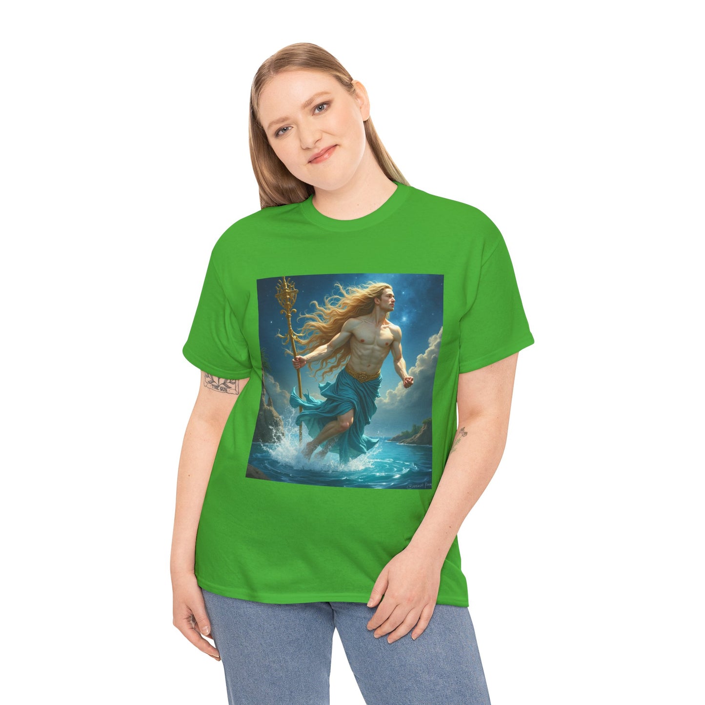 Unisex Heavy Cotton T-Shirt, Aquarius God 4v, Zodiac Design