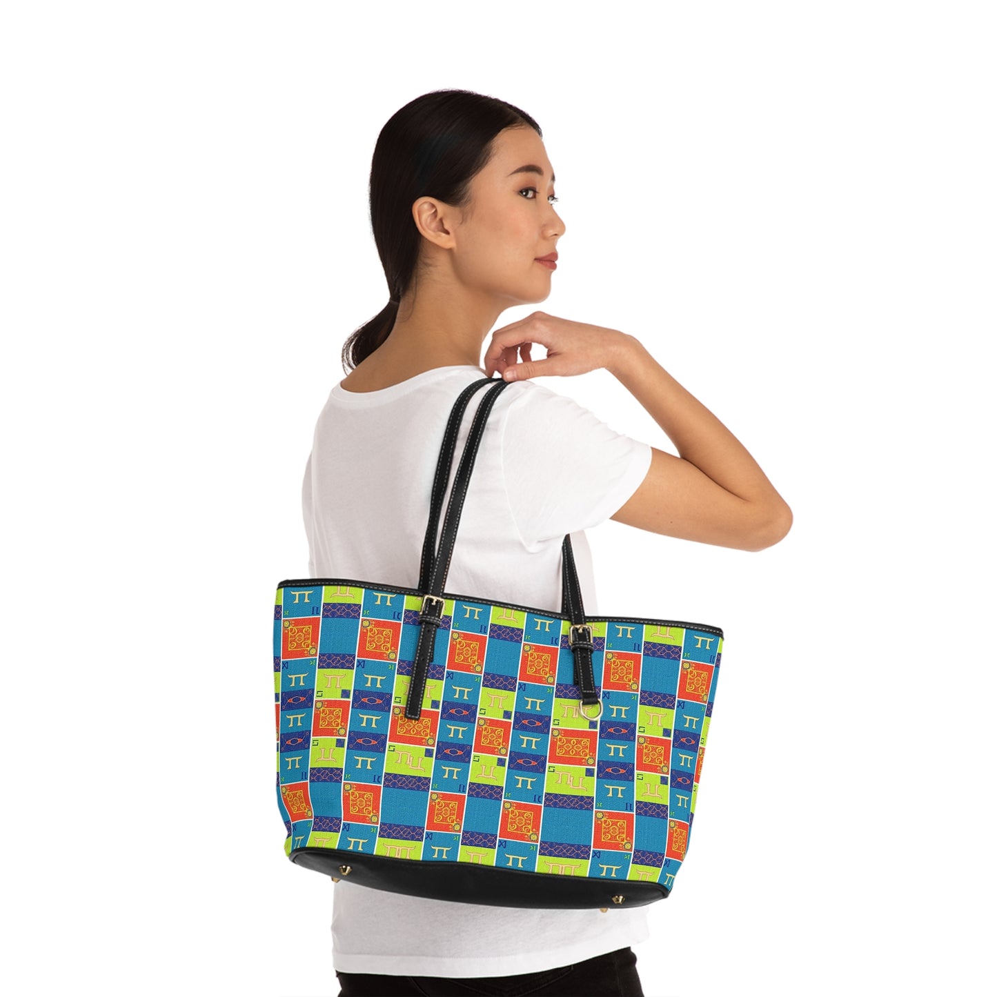 Leather Shoulder Bag, Gemini, Zodiac v1, Shapes Pattern